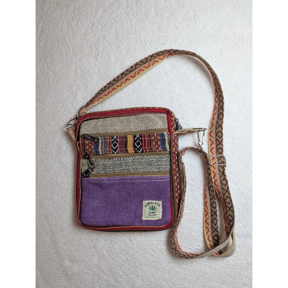 Himalaya Hemp Patchwork Crossbody Bag Purple Woven Nepal Boho Festival Bag